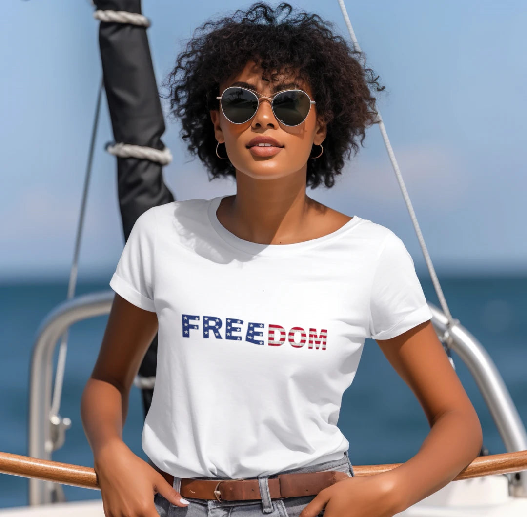 USA America 250 Years of Freedom Patriotic Floral T-Shirt